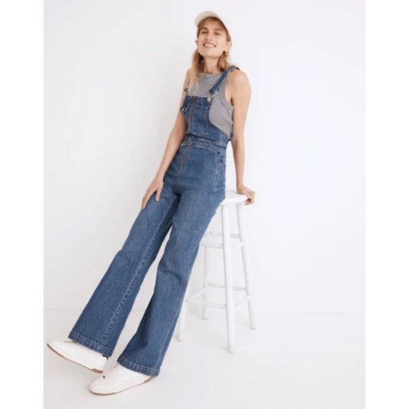 Madewell Pants - Madewell Womens Zip Front High Rise Loose Flare Overall One Piece Size 8